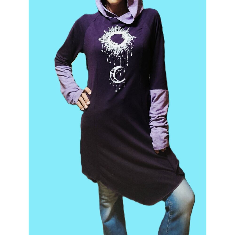 Purple Celestial Hooded Elf Renaissance Top ~ Thumb Holes ~ Large